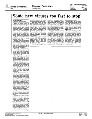 Kingsport Times-News coverage of Panda Software, 2003-10-12, page 1: Some new viruses too fast to stop