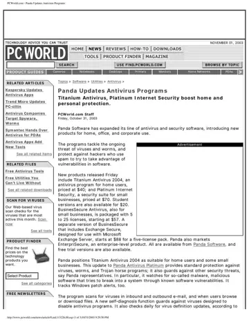 PC World.com coverage of Panda Software, None, page 1: Panda Updates Antivirus Programs
