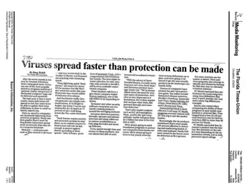 The Florida Times-Union coverage of Panda Software, 2003-10-12, page 1: Viruses Spread Faster than protection can be made