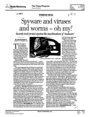 The Times-Picayune coverage of Panda Software, 2003-09-24, page 1: Spyware and Viruses and Worms - Oh My!