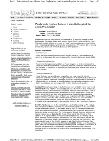 The451 coverage of Panda Software, 2003-06-24, page 1: Panda beats Bugbear but can it stand tall against the other AV vendors?