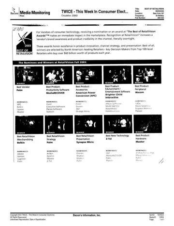 TWICE - This Week In Consumer Electronic coverage of Panda Software, 2003-09-29, page 1: Best of Retailvision
