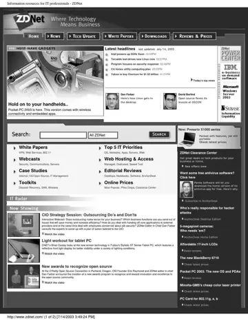 ZDNet coverage of Panda Software, 2003-07-14, page 1: ZDNet home page (AnchorDesk feature)